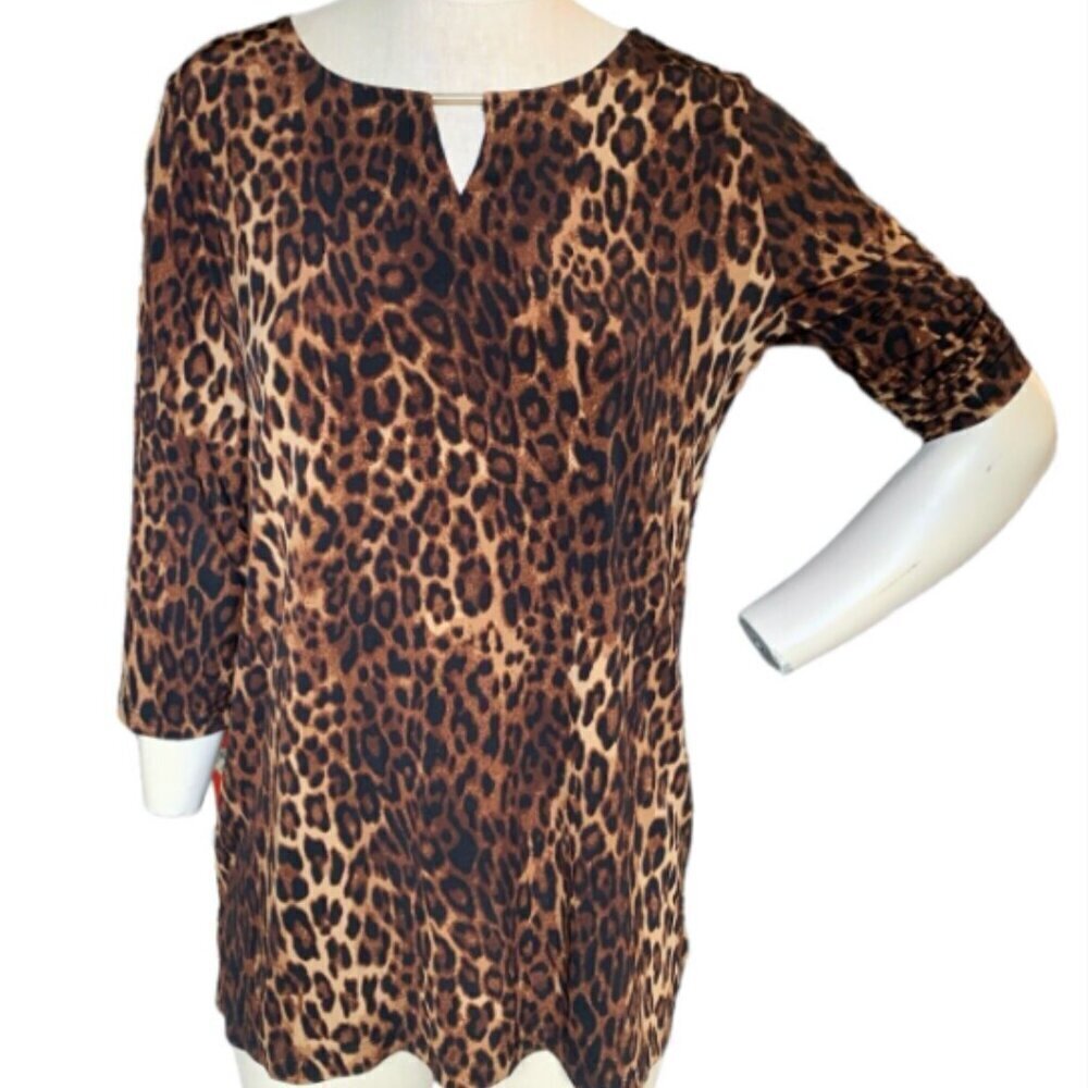 IMAN Global Chic Leopard Print Tunic Top Women's L Item#57F‎